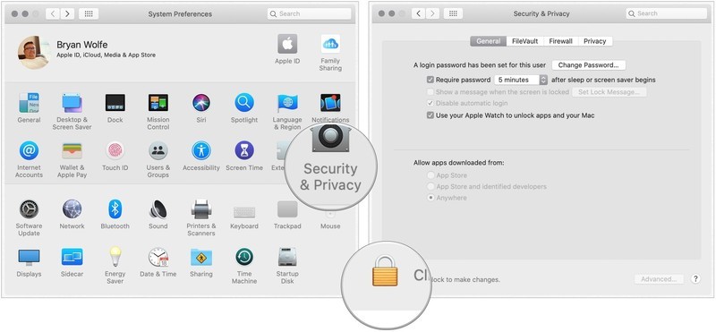 chang security preferences for m mac
